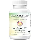 Dr. Clark Betaine HCL Supplement with Pepsin, 800mg, 100 Gelatin Capsules