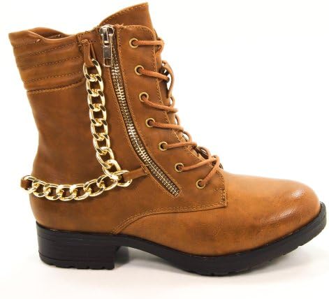 Explore01 Chestnut Women's Punk Rock Gothic Chained Biker Combat Boot Zippers-7.5