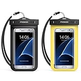 [2 Pack] Universal Waterproof Phone Pouch, MoKo IPX 8 Waterproof Phone Case Dry Bag with Armband & Neck Strap for iPhone X/8 Plus/8/7/6S Plus, Samsung Galaxy S9+ / S9, BLU, MOTO - BLACK + YELLOW