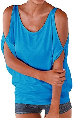 TOUQIANMAO Women's Off The Shoulder Shirring Drape Top Large Light Blue