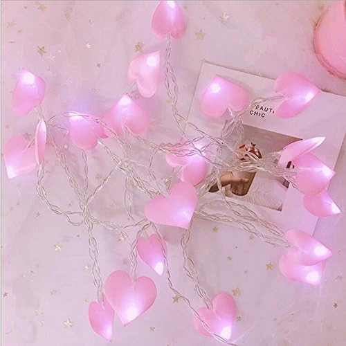 Romantic Silk Cloth Pink Heart Pendant String Lights for Wedding Garden Party Home Decoration, Indoor / Outdoor Decorative Lights Lightning Fairy String Light Valentine's Day Gift (10FT, 20 Lights)