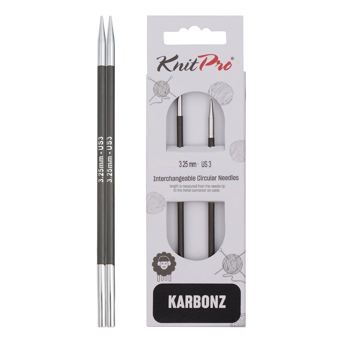 KnitPro Karbonz Interchangeable Circular Needles 5" (13cm) | 3.25 mm