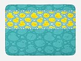 Ambesonne Rubber Duck Bath Mat by, Yellow Cartoon Duckies Swimming in Water Pattern with Fun Bubbles Aqua Colors, Plush Bathroom Decor Mat with Non Slip Backing, 29.5 W X 17.5 W Inches, Teal Blue