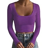 Artfish Women's Square Neck Long Sleeve Ribbed Slim Fitted Casual Basic Crop Top
