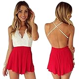 Moxeay Deep V Neck Playsuit Backless Chiffon Short Jumpsuit (US Shipping)