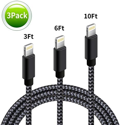 iPhone Cords, Manyi 3Pack [3FT 6ft 10ft] Lightning Charging Cable to USB Data lines for iPhone 7 / 7 Plus / 6s / 6s Plus / 6 / 6 Plus / 5 / 5s / 5c, iPad mini /Air /Pro iPod touch ( Black &amp; Gray )