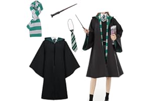 YAQIZENG Wizard Robe Uniform Magician Cloak Cape with Tie Spell Wand Scarf Adult Teens Halloween Carnival Cosplay Costume