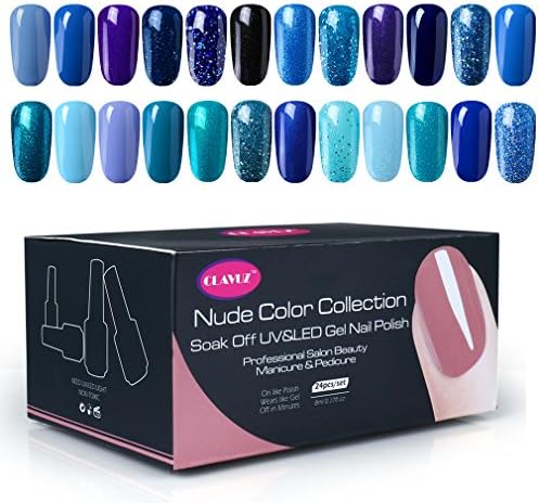 CLAVUZ Gel Nail Polish Kit 24PCS Blue UV Gel Polish Set Salon Nail Art Manicure New Starter Gift Set