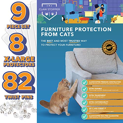 Claw Stopper Furniture Protectors From Cats – 9 Piece Set – Couch Protector from Cats – Cat Scratch Deterrent for Furniture – Couch Cat Scratch Guards – Cat Repellent Indoors – Cat Furniture Protector