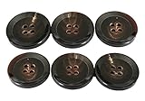 YCEE 6 Pieces Genuine Natural Big Dark Brown Horn Button Set (25mm, 1 inch) - Wide tip Rim - For Overcoat, Winter Coat, Uniform, Jacket, Blazer