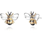 Barzel 18K Gold Plated Shimmering 2-tone Enamel Bumble Bee Stud Earrings 0.5in length For Women - Made in Brazil