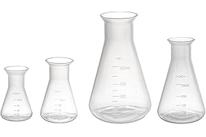 Set of 4 Plastic Erlenmeyer Flask 500ml,250ml,100ml,50ml Conical Flask Smooth Thickened Wall Laboratory Chemical Erlenmey Stu