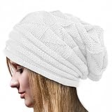 Tonsee Women Thick Slouchy Knit Beanie Cap Hat (White)