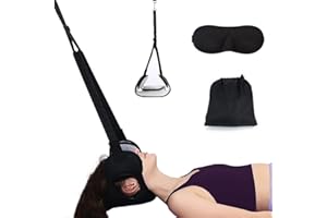 WEEOATAR Adjustable Neck Traction Stretcher Strap for Pinched Nerves, Portable and Easy to Use with Release Buckle, Neck Decompression Device with Ear Hole for Indoors or Outdoors (Black 2)