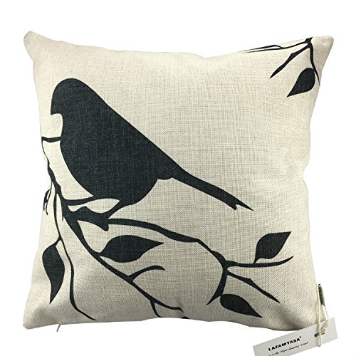 LAZAMYASA Square Cartoon Bird Printed Cushion Cover Cotton Throw Pillow Case Sham Slipover Pillowslip Pillowcase For Home Sofa Couch Chair Back Seat,4PCS,Black,18x18in