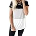 YunJey short sleeve round neck triple color block stripe T-shirt casual blouse,Black,XX-Large