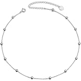 Sterling Silver Jewelry Choker Necklace Pendant Disc Chain Statement Necklace For Women 13+3 inches