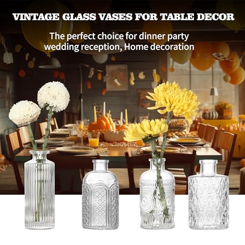 12 Pieces Glass Vases, Small Vintage Flower Vases, Transparent for Table Decoration, Floral and Wedding
