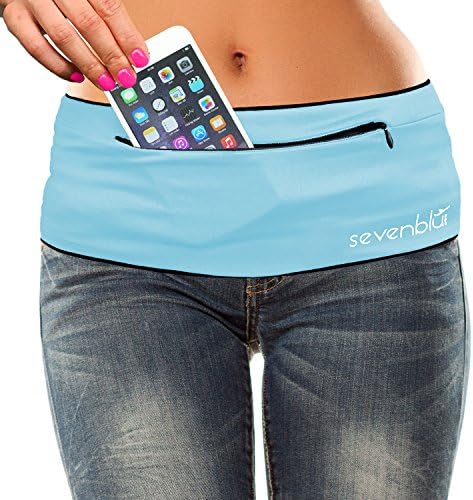 SevenBlu HIP - Fashion Money Belt / Extra Pocket / Running Belt - World's Best Stylish Travel Wallet or Mini Purse - with ZIPper - Fits iPhone 6 Plus - Your Smartphone Pocket (Aqua S)