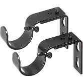 Ivilon Short Projection Brackets for Curtain Rods - for 1 or 1 1/8 Inch Rods. Set of 2 - Black