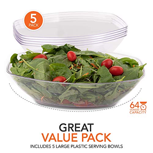 64 Oz. Clear Plastic Serving Bowls (5 Pack) Oval Disposable Serving