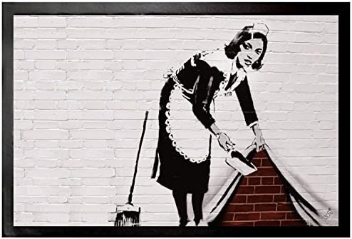 1art1 Banksy Door Mat | Design Floor Mat - Chambermaid, Swept Under (24 x 16 inches)