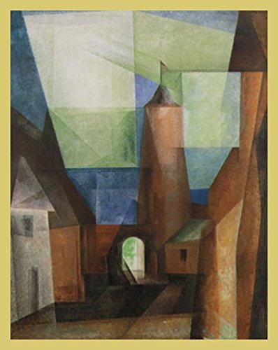 Bild mit Rahmen Lyonel Feininger - Der Grützturm in Treptow - Holz gold, 48 x 60cm - Premiumqualität - Klassische Moderne, Ge