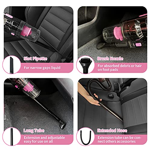 vioview Car Cleaning Detailing Kit Interior Cleaner, 14Pcs Car Cleaning Supplies with High Power Portable Car Vacuum Cleaner, Detailing Brush Set, Windshield Cleaner, Pink Car Accessories for Women