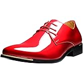 zpllsbratos Men's Lace-Up Oxford Patent Leather Pointed Toe Business Formal Wedding Dress Shoes