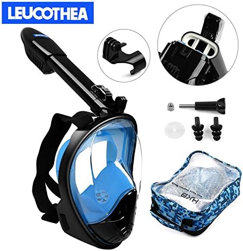 Leucothea 180° Flat Wide Viewing Snorkeling Diving Mask Full Face with Detachable Camera Mount and Longer Foldable Ventilation Tube Anti Fog & Anti Leak Technology