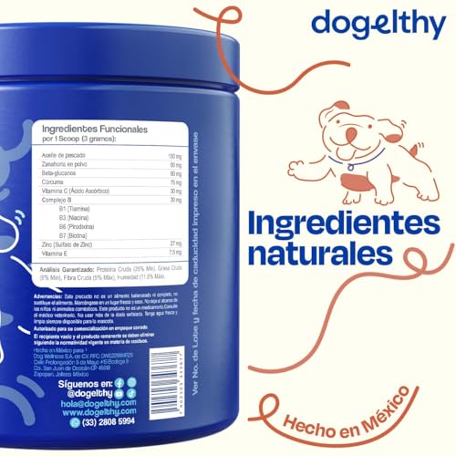 Dogelthy Skin & Coat. Suplemento para Piel y Pelaje para Perro Hecho a Base de Aceite de Pescado, Vitamina C/E, Complejo B, Zinc y más. Complemento para Croquetas o Dieta Barf Sabor Cerdo 270g