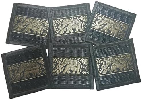 Chic Nature Reed Elephant Collection 6-piece Handmade Coaster Set, Assorted Color (Black #1)