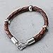 NOVICA Artisan Handmade Men's Leather Bracelet Sterling Silver Braided No Stone Peru Cognac [8.75 in L x 0.3 in W] 'Chankas Warrior in Light Brown'