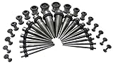 Black Titanium Anodized Steel Ear Stretching Taper and Tunnel Starter Stretching Kit - 36 Piece Set
