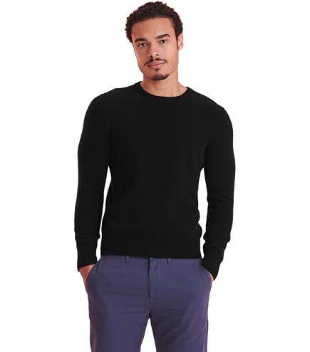 Theory Mens Riland Crewneck Grid in Light Bilen Black X-Small at