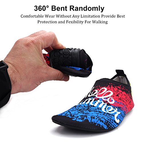 HQdeal Women's Men's Water Shoes Quick Drying Outdoor Sports Athletic Sneakers Aqua Shoes Slip On Lightweight Yoga Socks for Swimming Diving Surfing Snorkeling Boating Beach Walking ,XXL ( W 9.5-10/ M 7.5-8.5),Rainbow Black