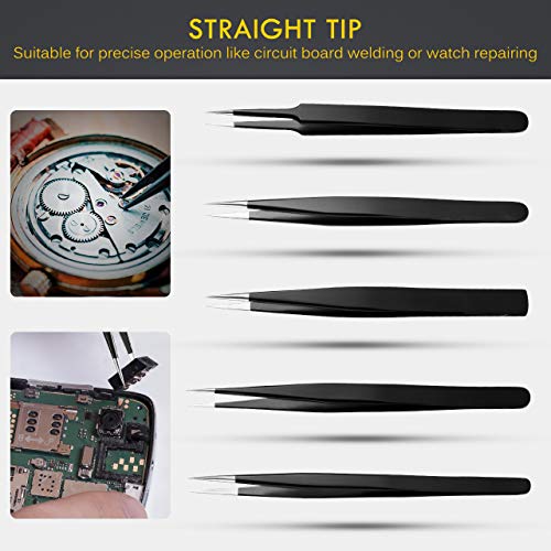 Precision Tweezers Set,Atmoko by ElleSye 10 PCS ESD Tweezer Set, Anti-Static Stainless Steel Tweezers Kit Curved Tweezers for Craft, Jewelry, Electronics, Laboratory Work - Thumbnail 2