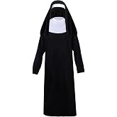 yeabwps Halloween Nun Costume for Women Nun Habit Cosplay Party Outfit | The Nun Costume Dress with Headpiece,Black and White Nun Costume Accessory Set
