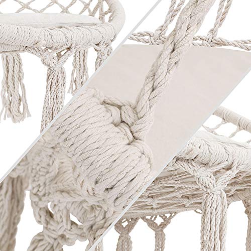 KESSER® Hängesessel 150kg mit 2 Stahlringe Sitzpolster geflochten Fransen Hängestuhl Hängekorb Schaukelkorb Garten Indoor wetterfest, wasserabweisend, Beige – Bild 6