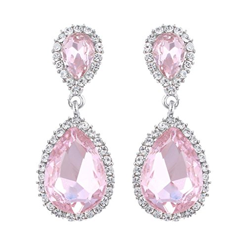 EVER FAITH Women s Austrian Crystal Tear Drop Dangle Earrings Pink Silver-Tone