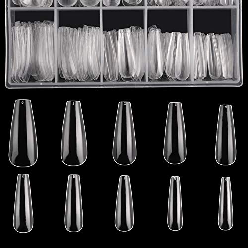 Beetles Long Coffin Fake Nail Tips Acrylic Clear Artificial False