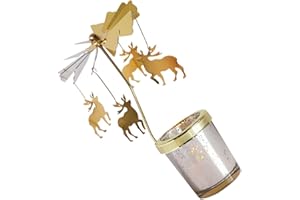 Holibanna Rotating Candlestick Holder Christmas Carousel Spinning Deer Tea Light Holder Table Decoration (Gold)
