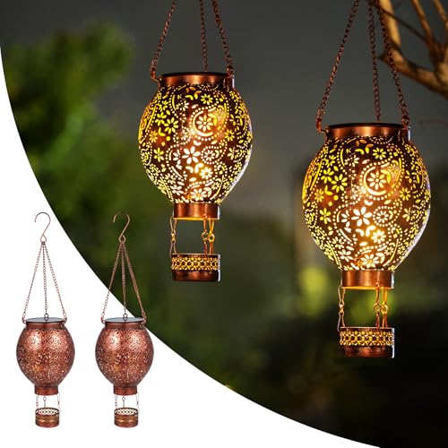 JOYCREATOR Solarlaterne für Außen Wasserdicht IP65, LED Solar Laternen für Draußen 2 Stück Metall, Orientalische Solarlampen für Außen Garten Hängend