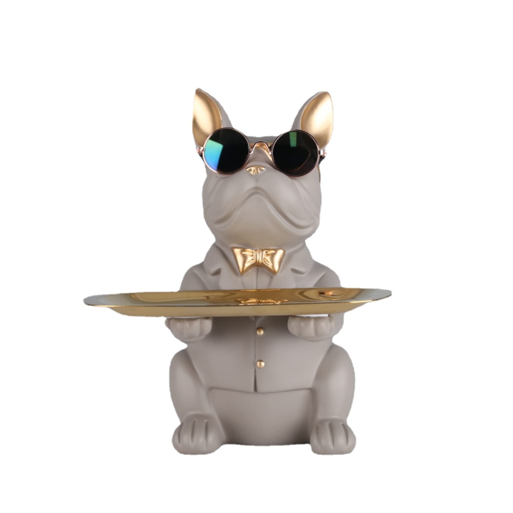 XYQXYQ Multi Functional Bulldog Statue, Resin Dog Butler Decoration Storage Tray, Creative Cute Dog Storage Tank, Applicable Wallet Key Necklace Bracelet Holder Storage Bowl Sculpture Decor
