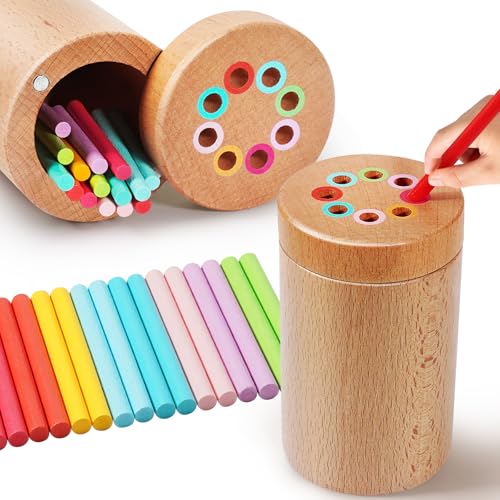 Toys for 2-3 Year Old Boys Girls, Travel Toy for Toddlers Wooden Color Sorting & Matching Toys for 18+ Month Old Learning Gifts for 2 3 4 Year Olds Kids Christmas Birthday