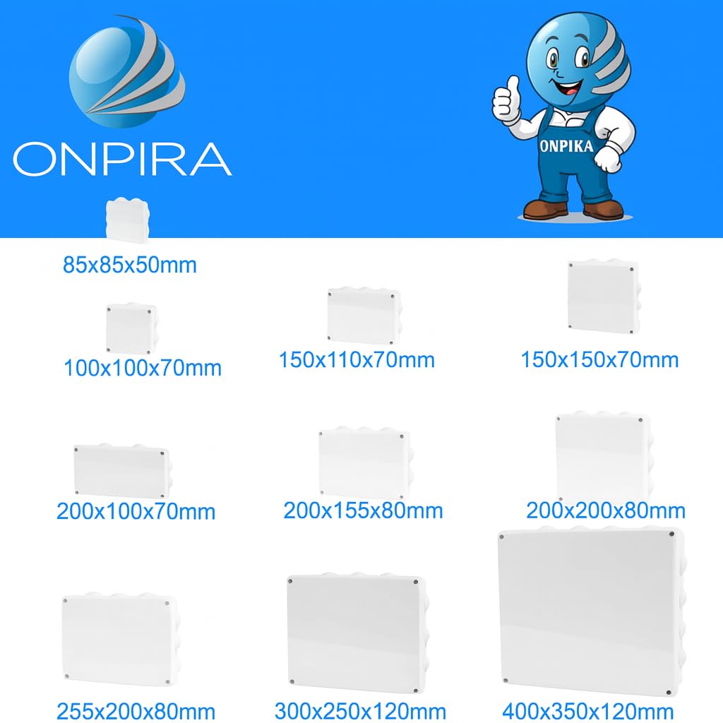 Onpira® Aufputz Abzweigdose IP65 – Wasserdichte & staubdichte Verteilerdose für Elektroinstallation, Anschlussdose/Abzweigkasten aus ABS, für Innen- & Außenbereich, 10 Größen auswählbar(150x110x70mm) 4