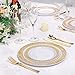 WDF 102pcs Gold Plastic Plates -White with Hammered Design Disposable Wedding Party Plates Include 51 Plastic Dinner 10.25inch And 51 Salad/Dessert Plates 7.5inch