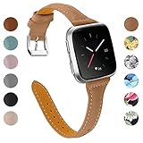 Joyozy Genuine Leather Bands Compatible with Fitbit Versa&Fitbit Versa 2 &Fitbit Versa SE&New Fitbit Versa Lite Smartwatch,Replacement for Accessories Fitness Strap Women Men(5.5