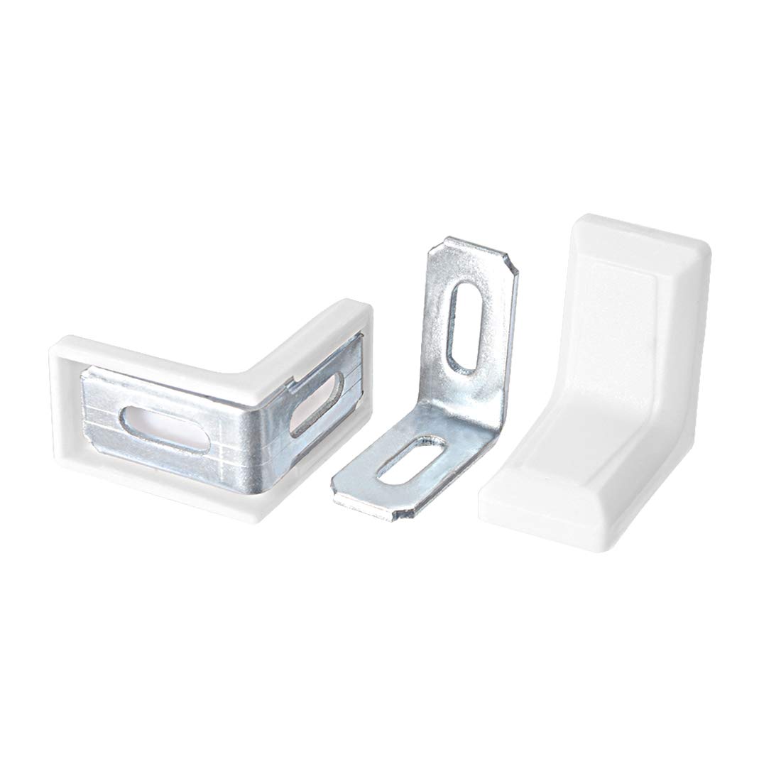 sourcing map 29mmx29mmx18mm Metal Plastic L Shaped Angle Bracket Shelf Corner Brace White, Pack of 15