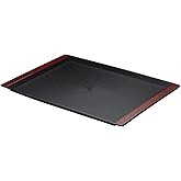 PATIKIL Japanese Style Plastic Rectangular Tray, 16.7" x 11.5" Reusable Wood Grain Food Tea Serving Tray for Home Hotel Restaurant Party, Black